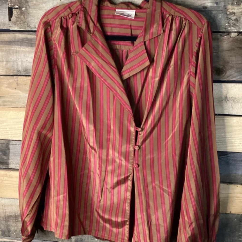 Meredith Red/Brown Long Sleeve Pajama Shirt Size Large Vintage 80’s